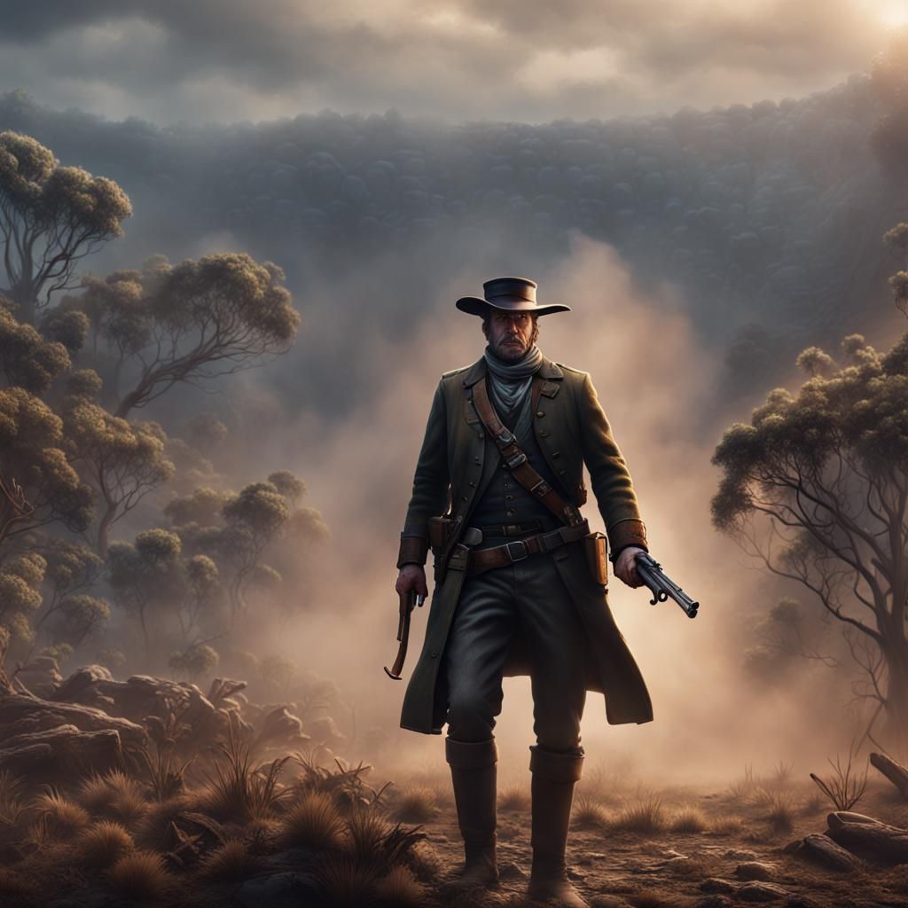 Australian Bushranger Gunfight: Detailed Matte Painting
