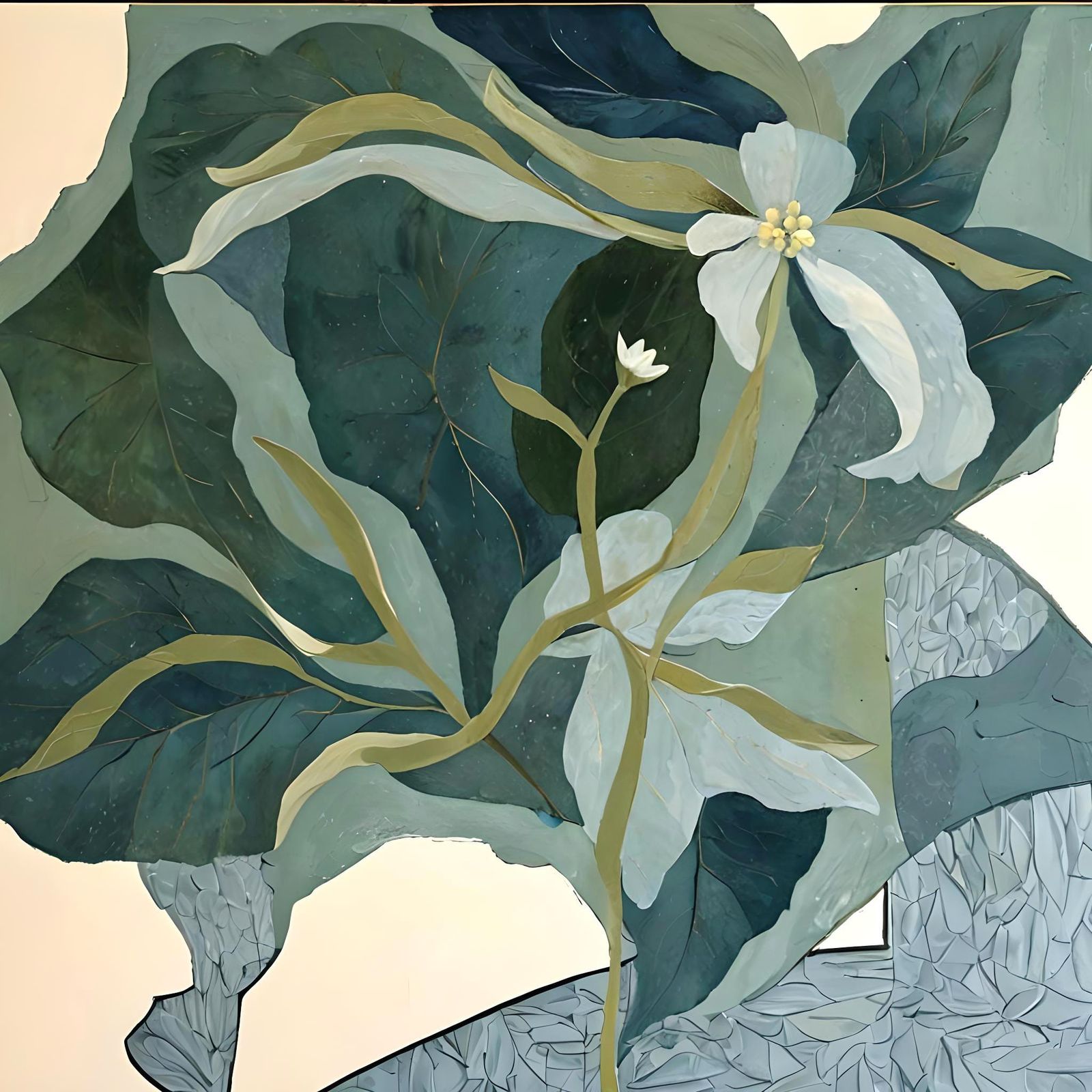 Abstract White Flower Painting in Muted Tones