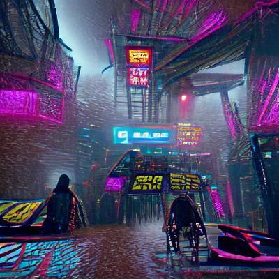 Cyberpunk City Street in the Rain with Neon