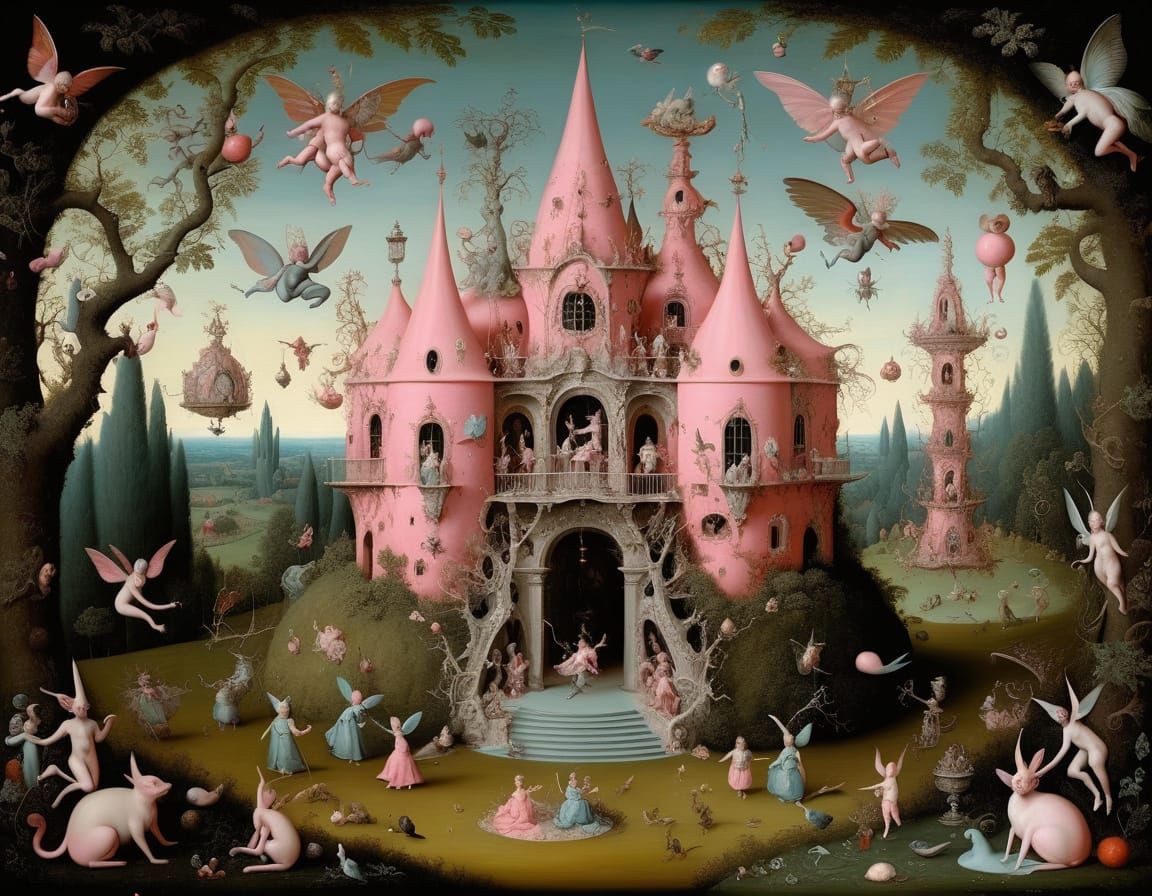 Bosch-Inspired Whimsical Forest Scene