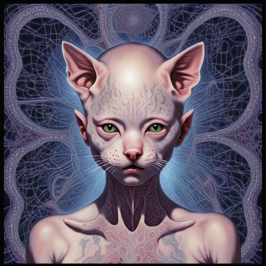 Hyperdetailed Hairless Kitten Quantum Horror Art