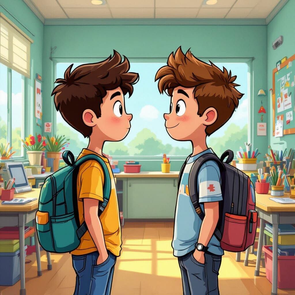 Two Boys, Friends and Foes, at Cartoon School