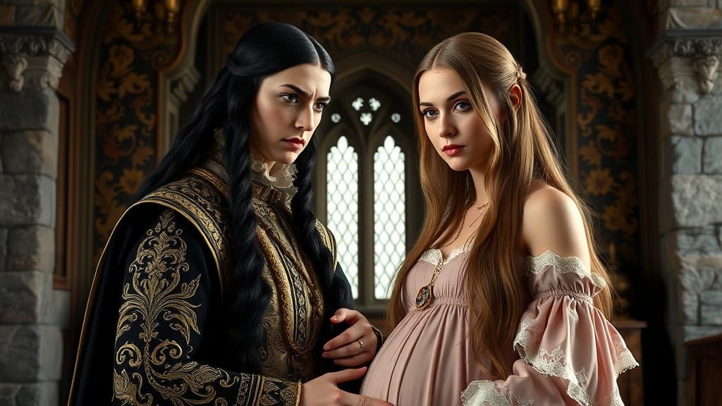 Tudor-Era Queen Glowers at Pregnant Woman in Opulent Castle