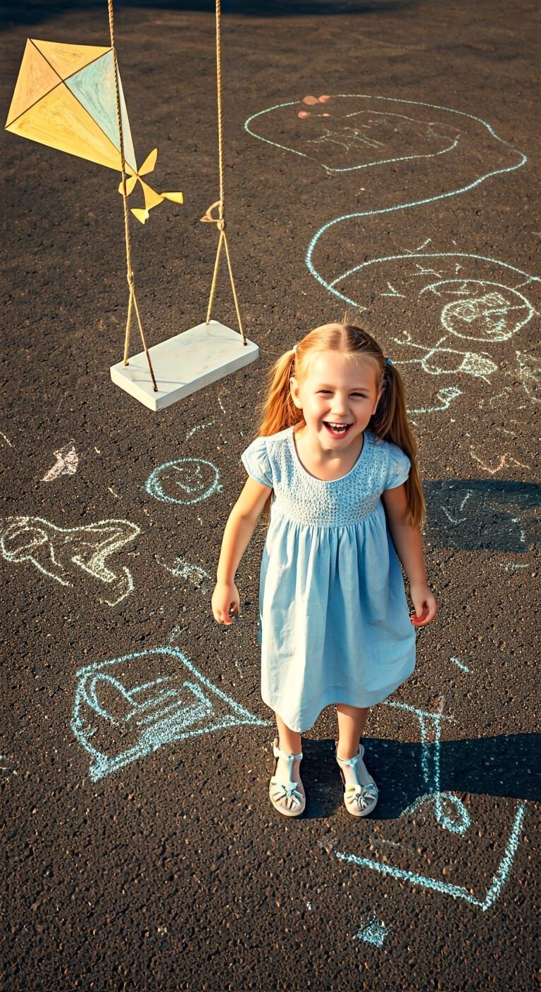 Girl Playing with Kites in Sunny Scene