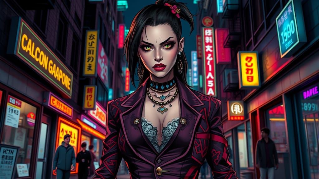 Vampire Woman in Yakuza Suit: Comic Book Art