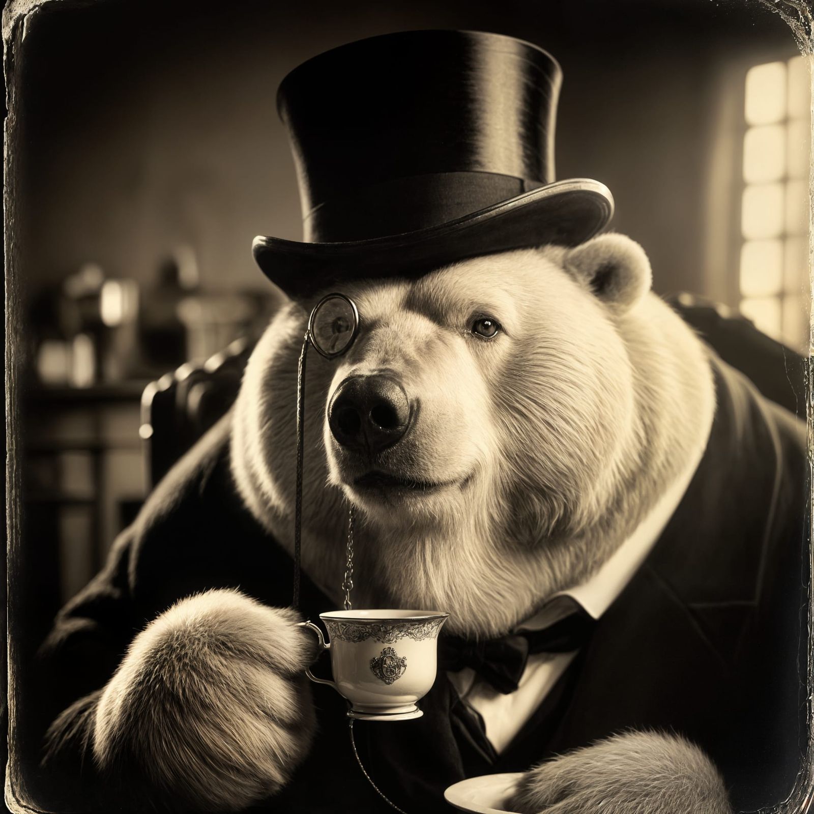 Victorian Bear Portrait in Tintype Style