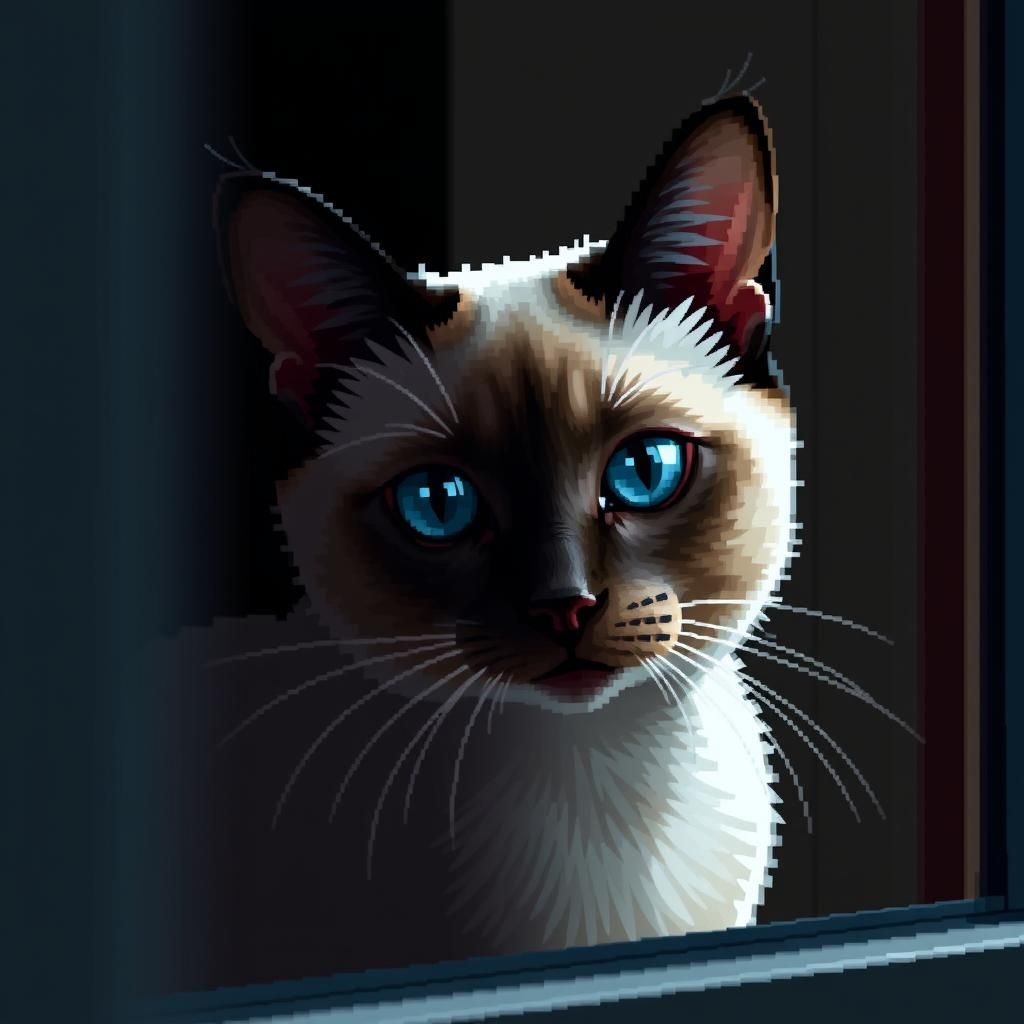 Pixel Art Close-Up of a Siamese Cat