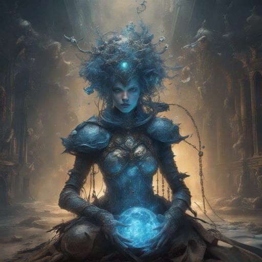 Arcane Armor of Blue Energy in Dark Fantasy Style