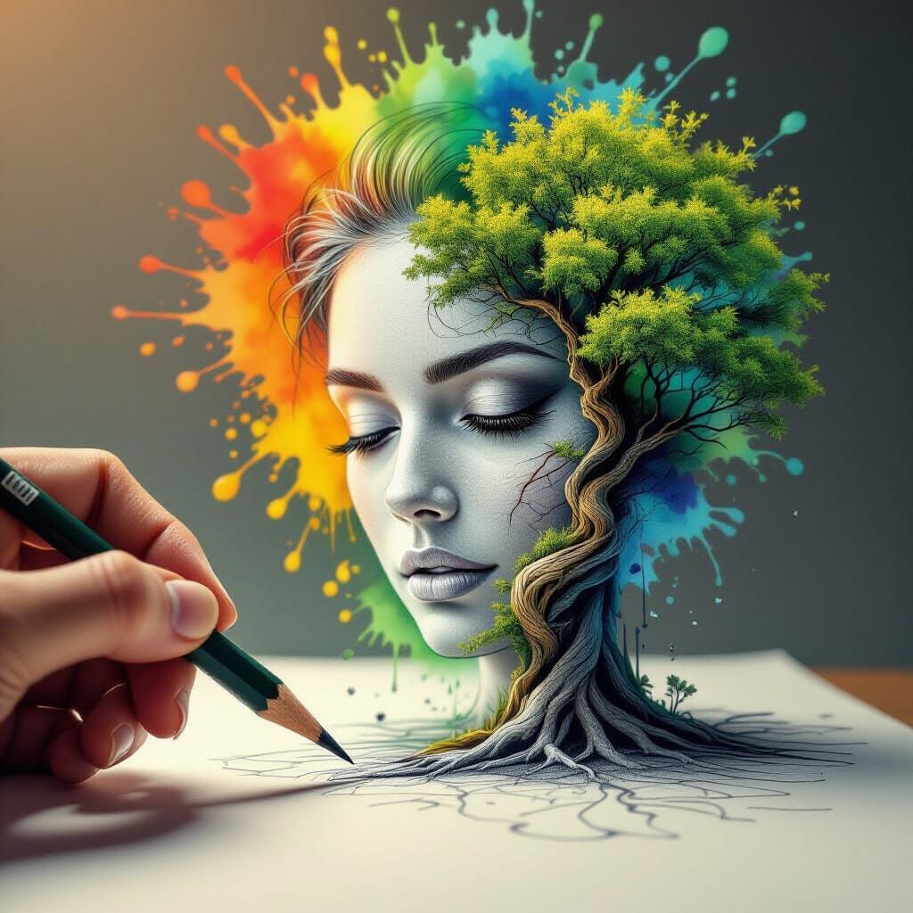 Pencil Drawing Comes Alive as Leafy Tree