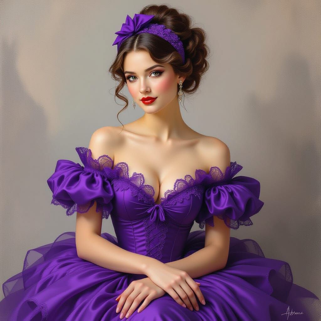 Woman in Purple Dress: Charcoal Drawing