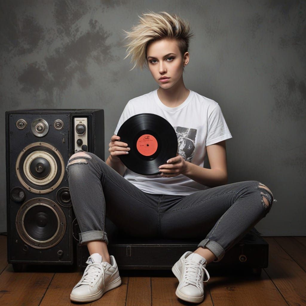 Girl with Vinyl Record in Moody Lomo-Inspired Lighting