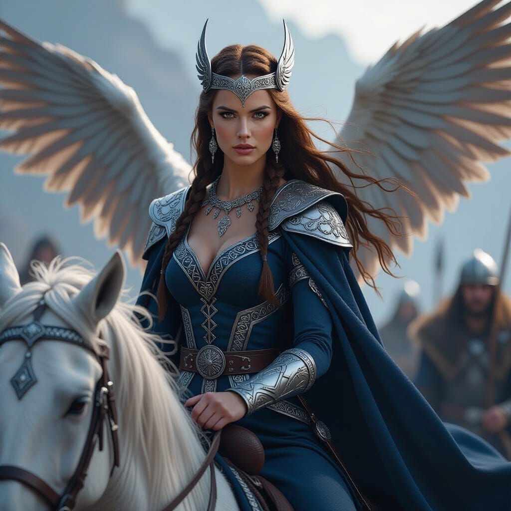 Viking Battle Goddess Hervor Alvitr on Winged Horse
