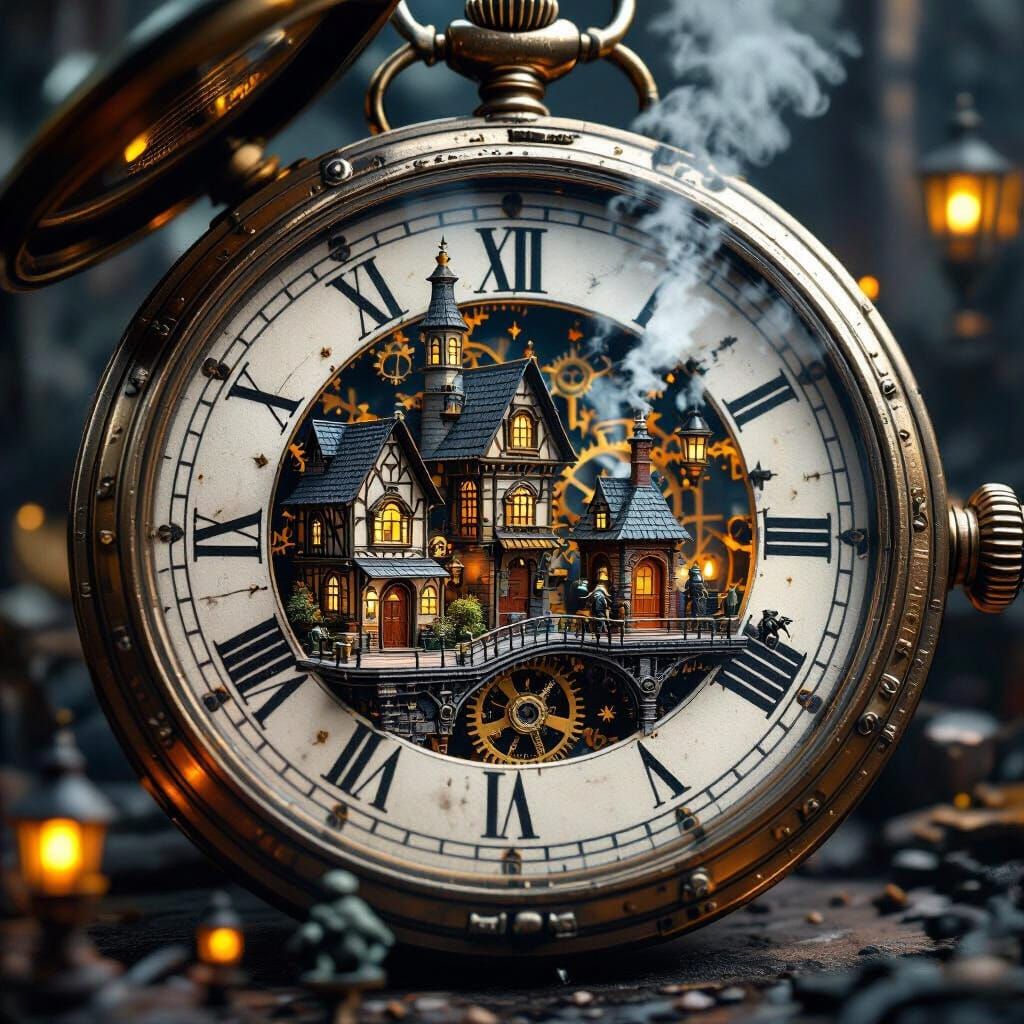 Steampunk City Inside Antique Pocket Watch