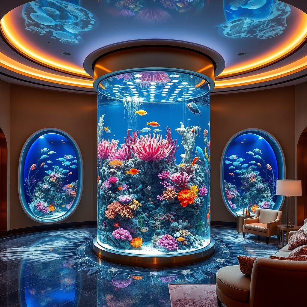 Modern Aquarium Interior with Futuristic Flair