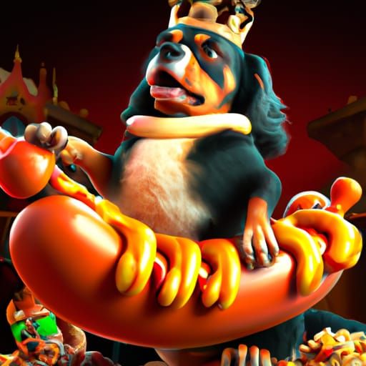 King Charles Cavalier Hotdog Costume, Animated 3D Art