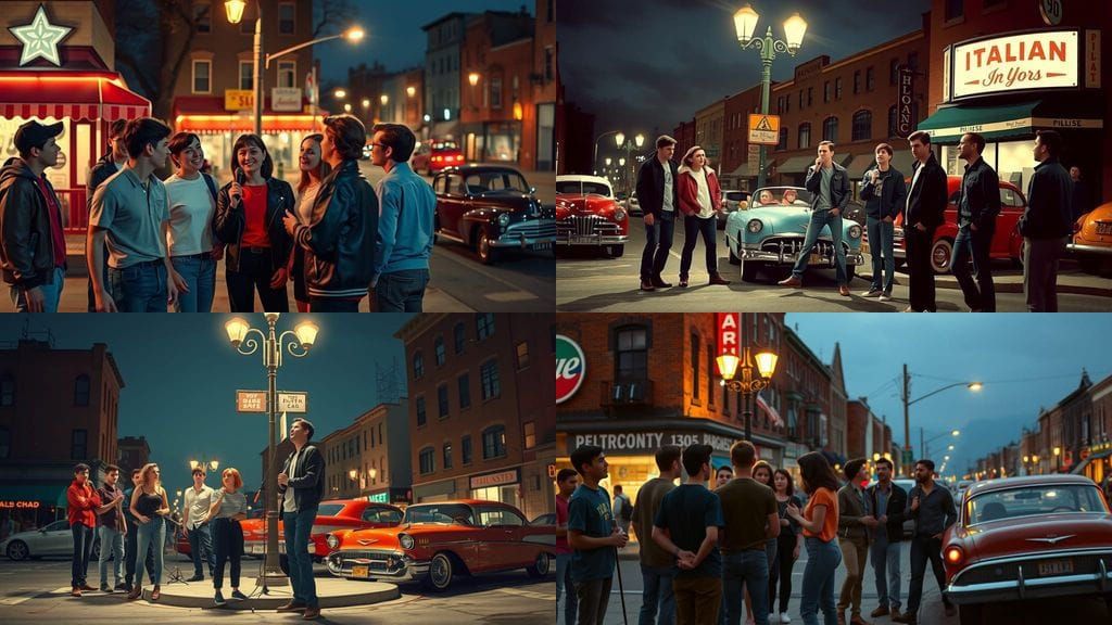 Teen Doo Wop Singers on Philly Streetcorner at Night