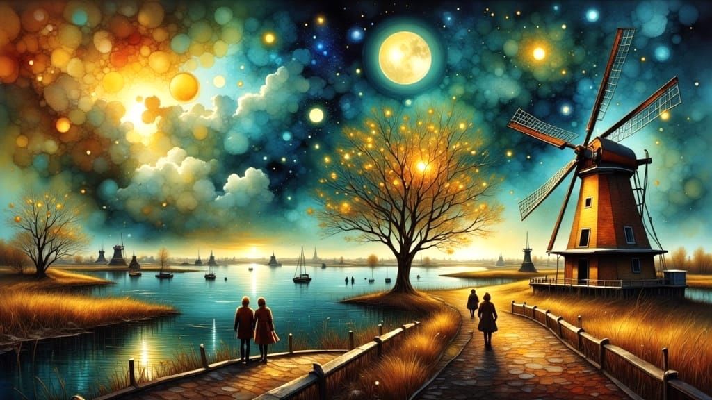 Dutch Golden Age Winter Scene with Windmill