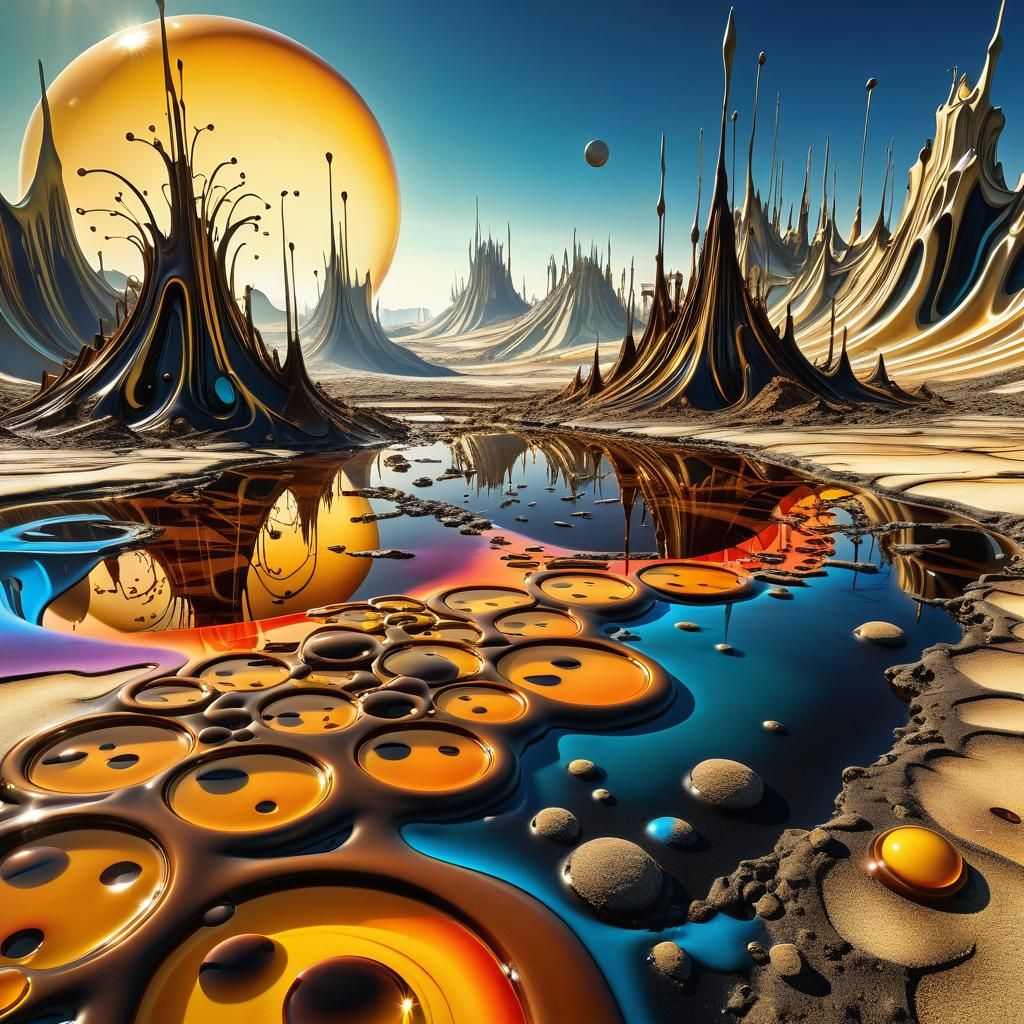 Surreal Wasteland with Melting Honey Clocks