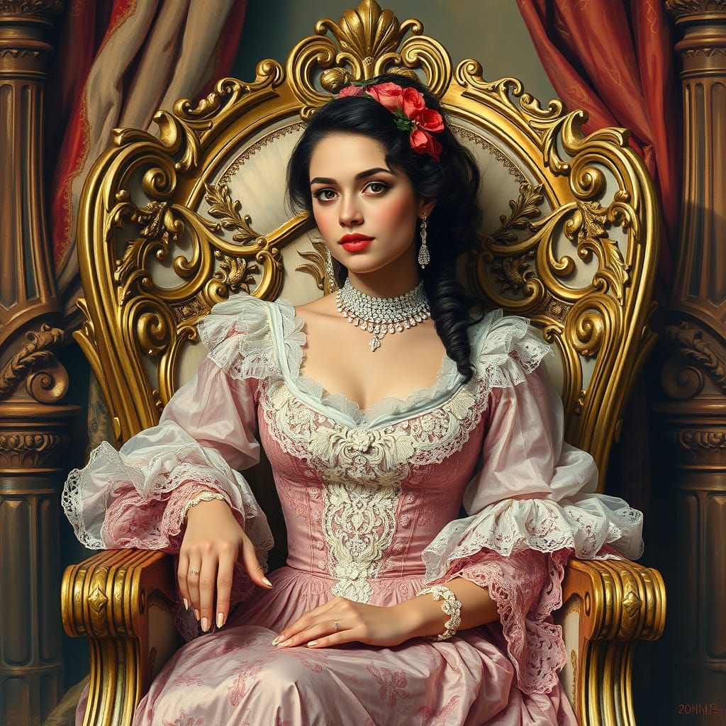 Victorian Woman in Ornate Chair, Old Masters Style