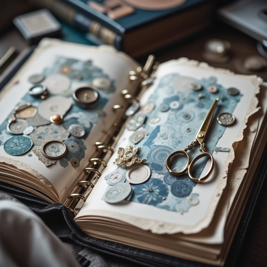 Photorealistic Scrap Art Book with Vintage Scissors