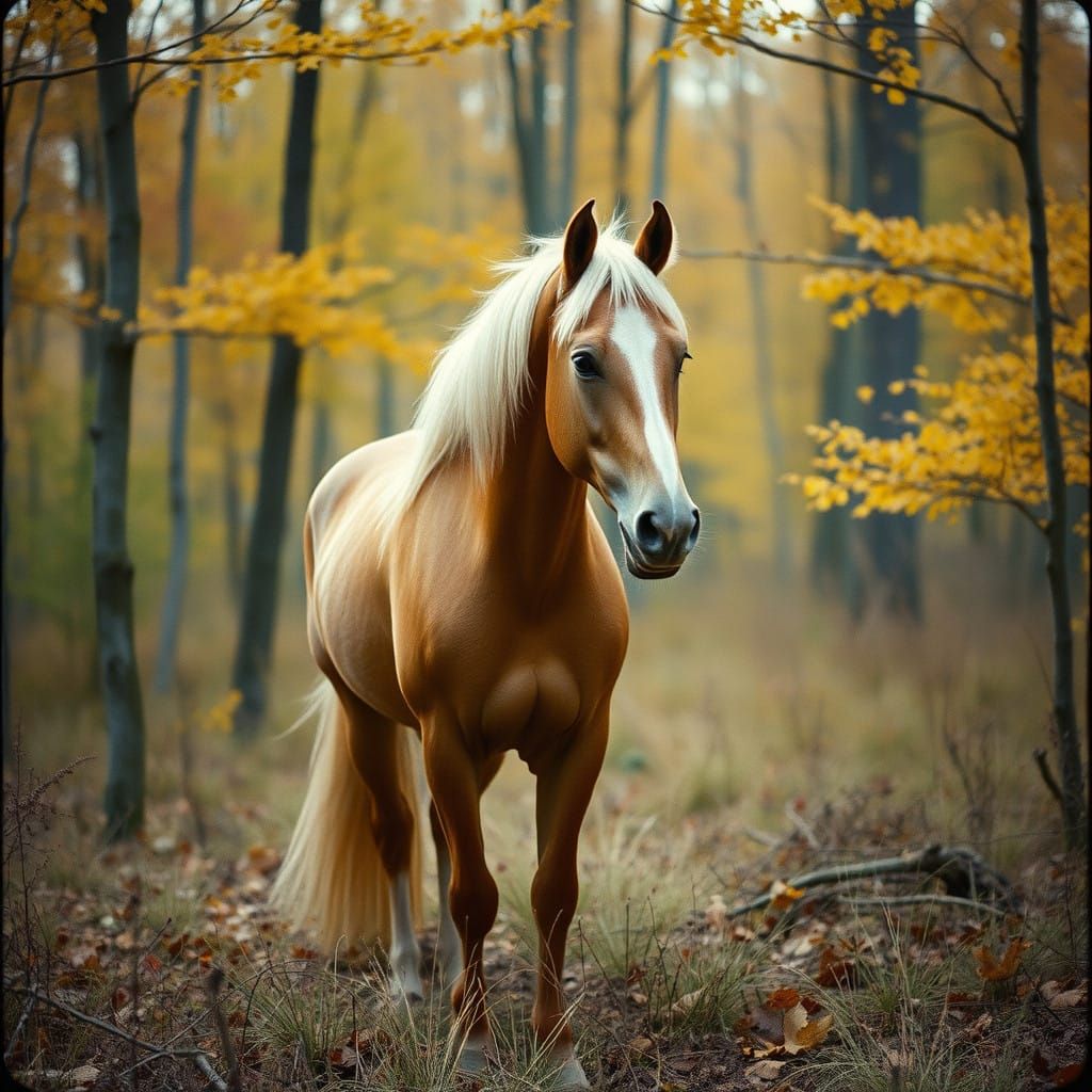 Ethereal Palomino Equestrian Amidst Autumn's Splendor