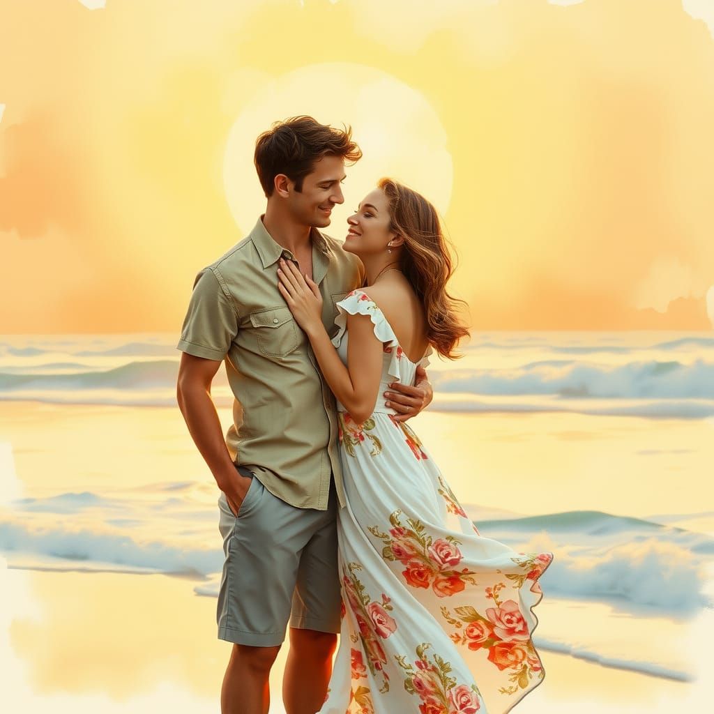 Romantic Beach Sunset in Sentimental Realism Style