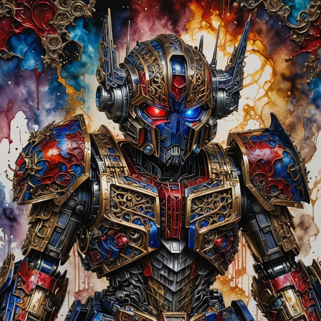 Apocalyptic Crusader Optimus Prime in Alcohol Ink Style