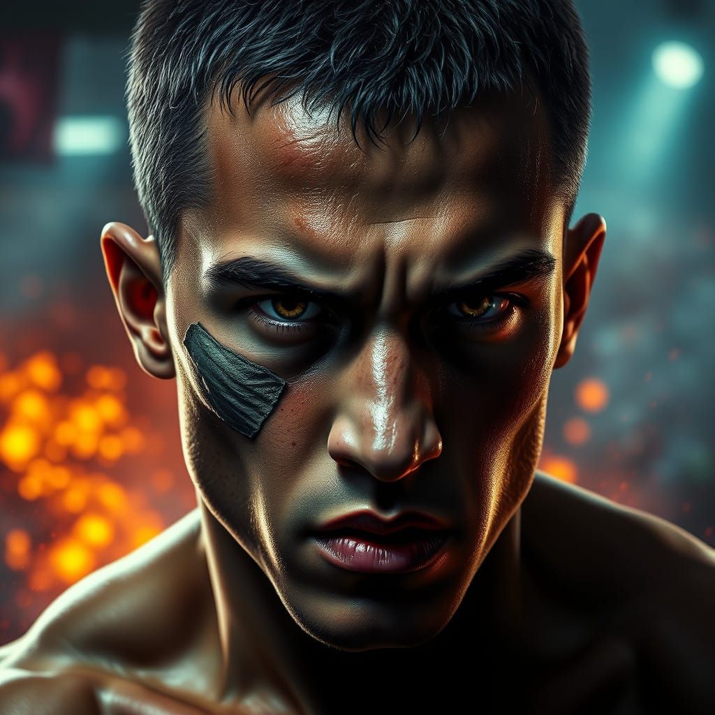 Determined Warrior in Dramatic Lighting