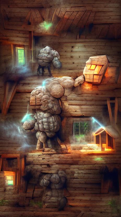 Stone Golem Destroys Cabin: Concept Art