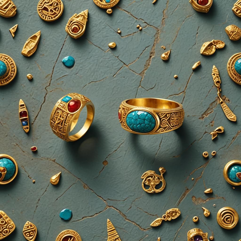 Ornate Golden Anunaki Ring in Unreal Fantasy Style