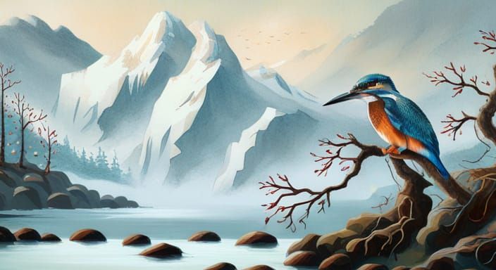 Kingfisher in Winter Mist