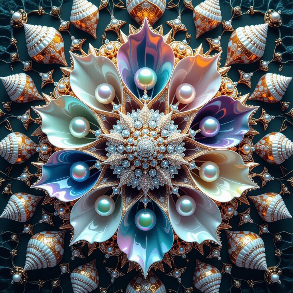 Opalescent Sea Mollusks in Kaleidoscope Pattern