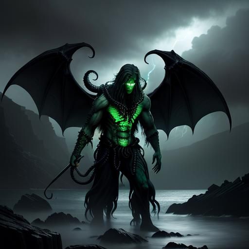Eerie Cthulhu Emerges from Stormy Sea: Dark Fantasy Art
