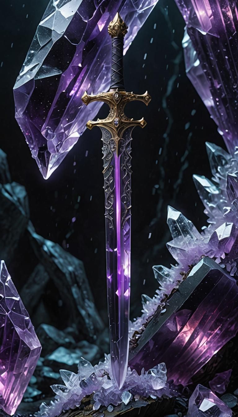 Glowing Amethyst Ice Sword in Medieval Fantasy Style