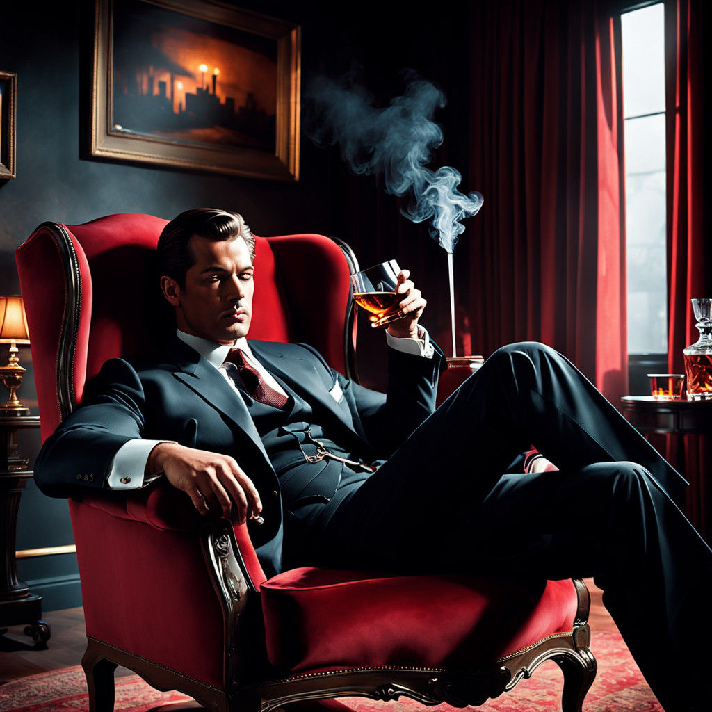 Noir Detective in Luxurious Study