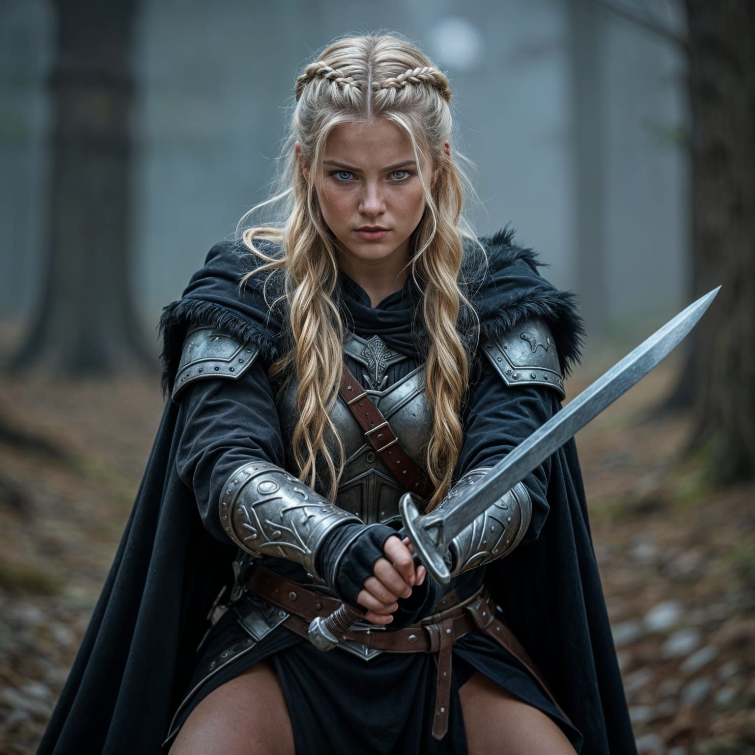 Young Viking Warrior Woman with Twin Daggers