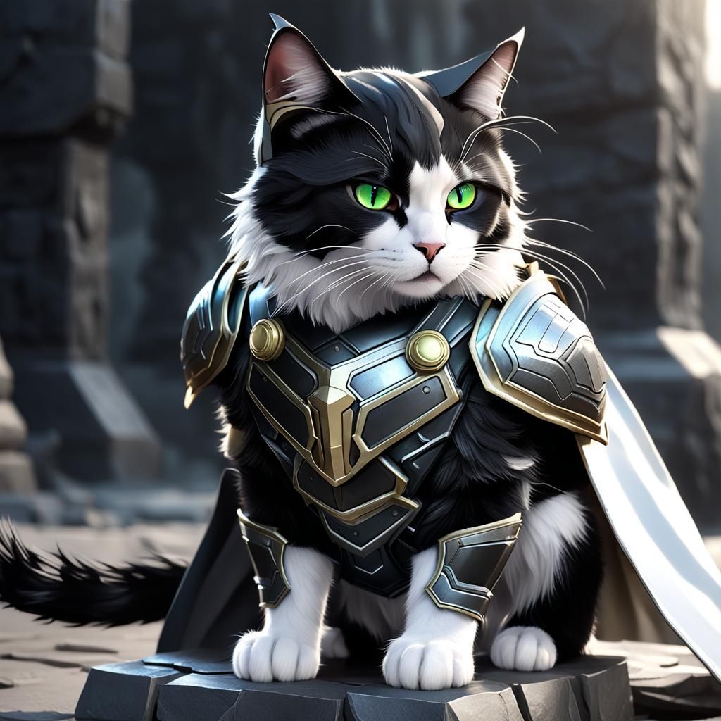 Cat as Thor in 3D Anime Art Style