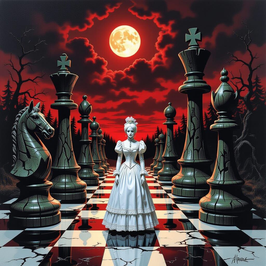 Dark Fantasy Dreamscape with Giant Chess Pieces