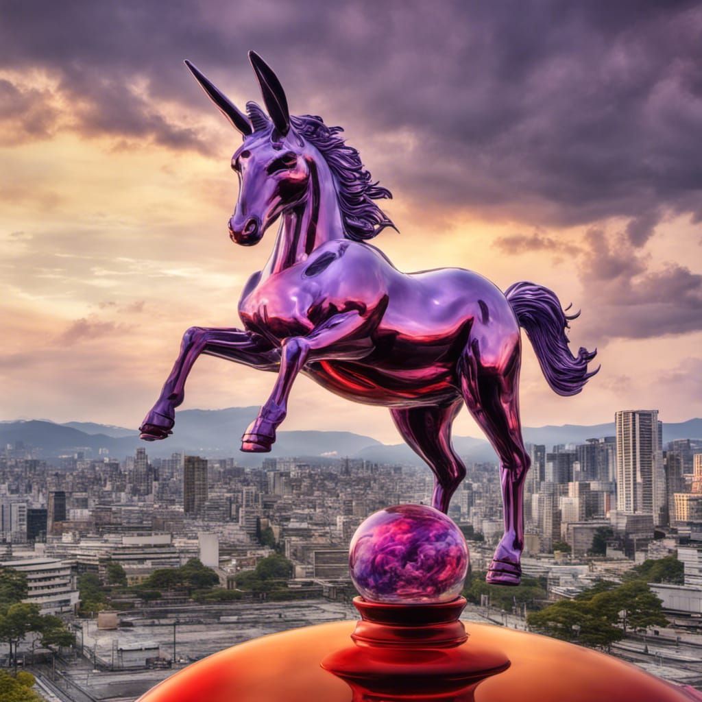 Glass Unicorn and Rabbit Over Atomic Blast