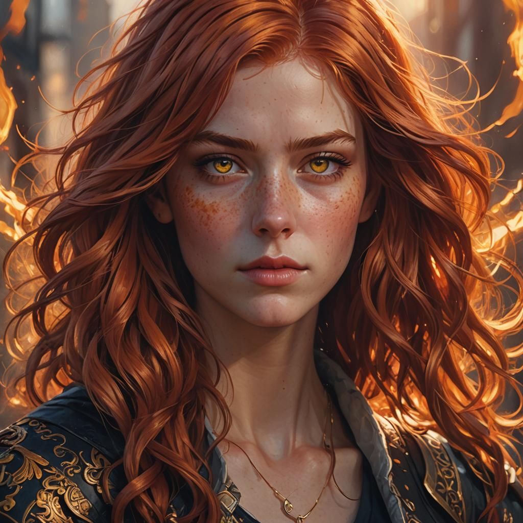 Red-Haired Noble Woman Portrait in Digital Art Style