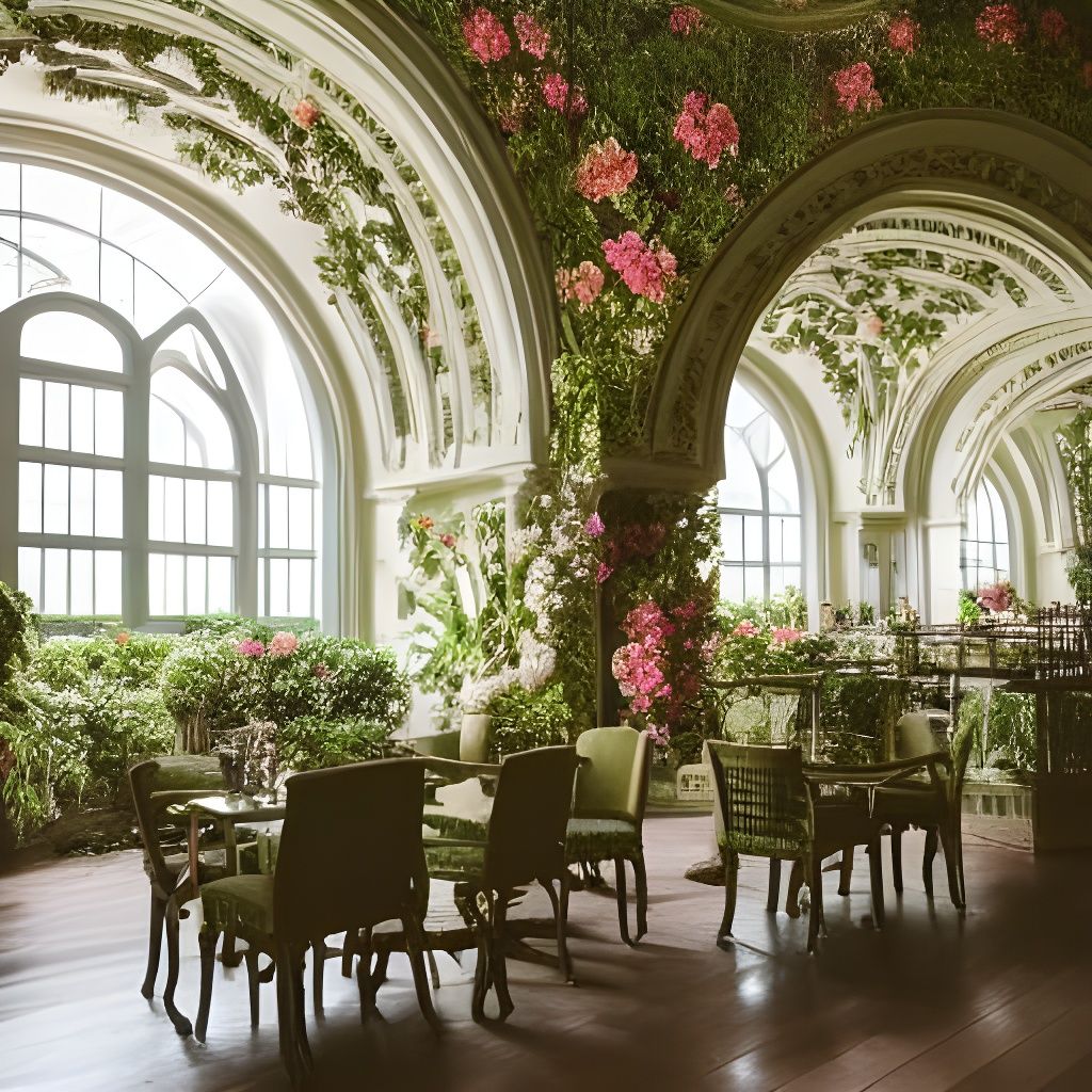 Airy Floral Tea Room in Rococo Style