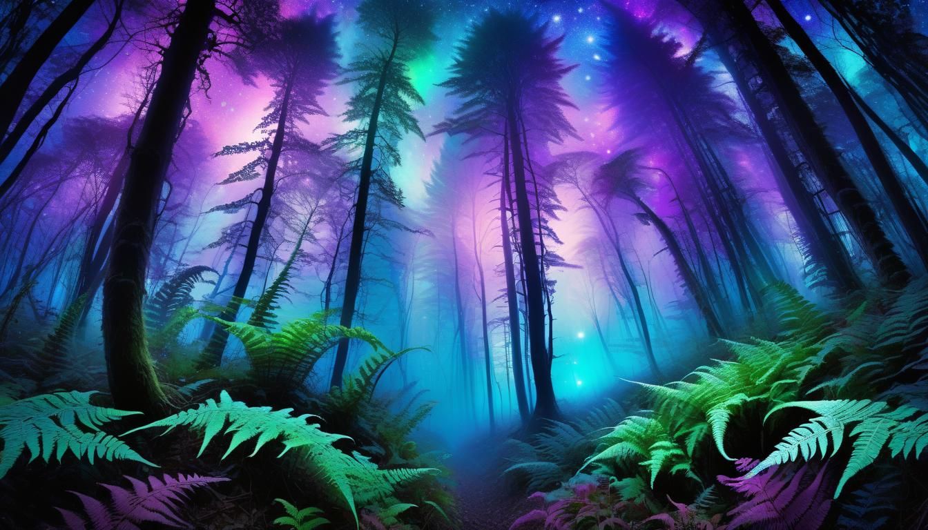 Mystical Forest with Galactic Lights