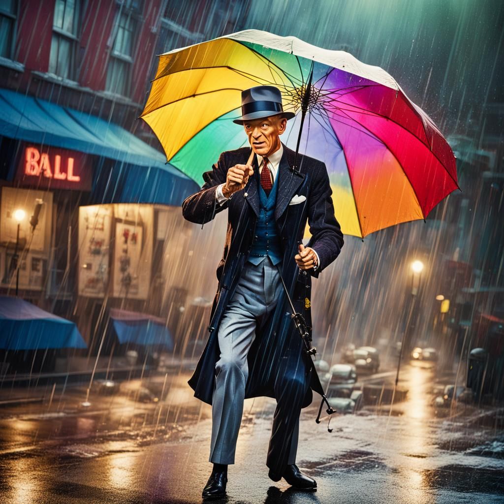 Fred Astaire Singing in the Rain: Hyperrealistic Splash Art
