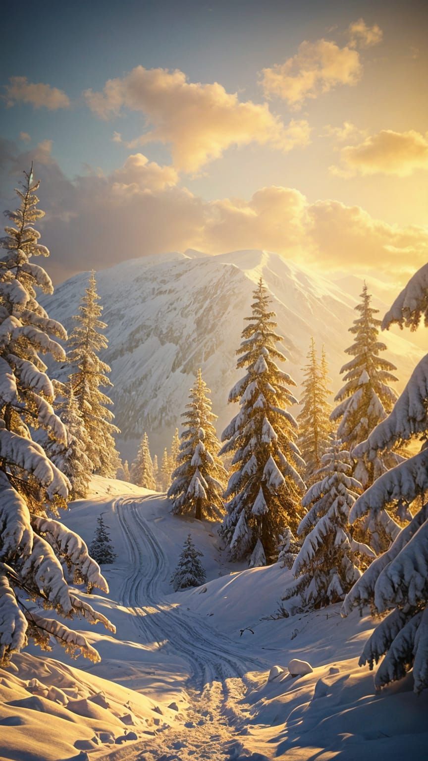 Golden Light on Winter Landscape: Fantasy Concept Art