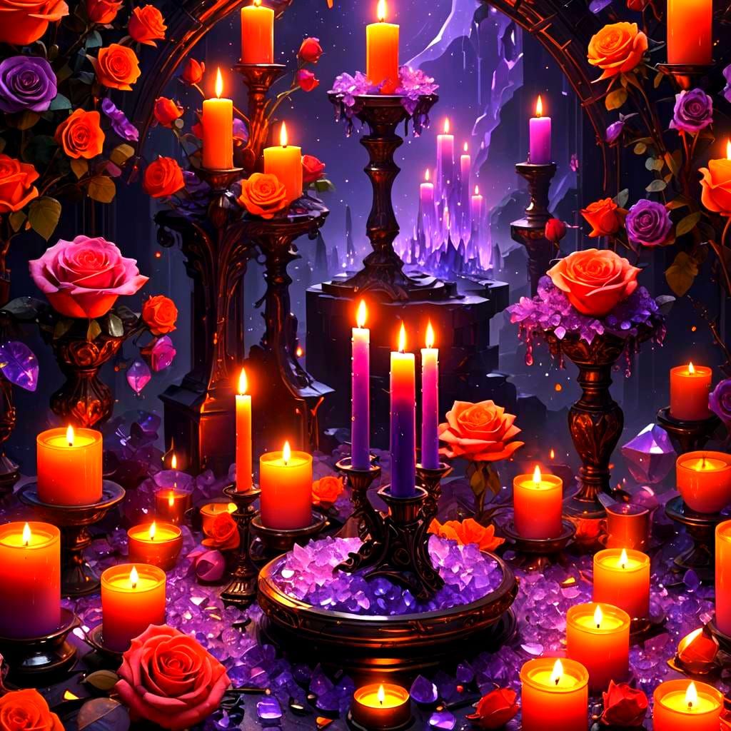 Crystals, Candles and Roses in Dark Fantasy Style