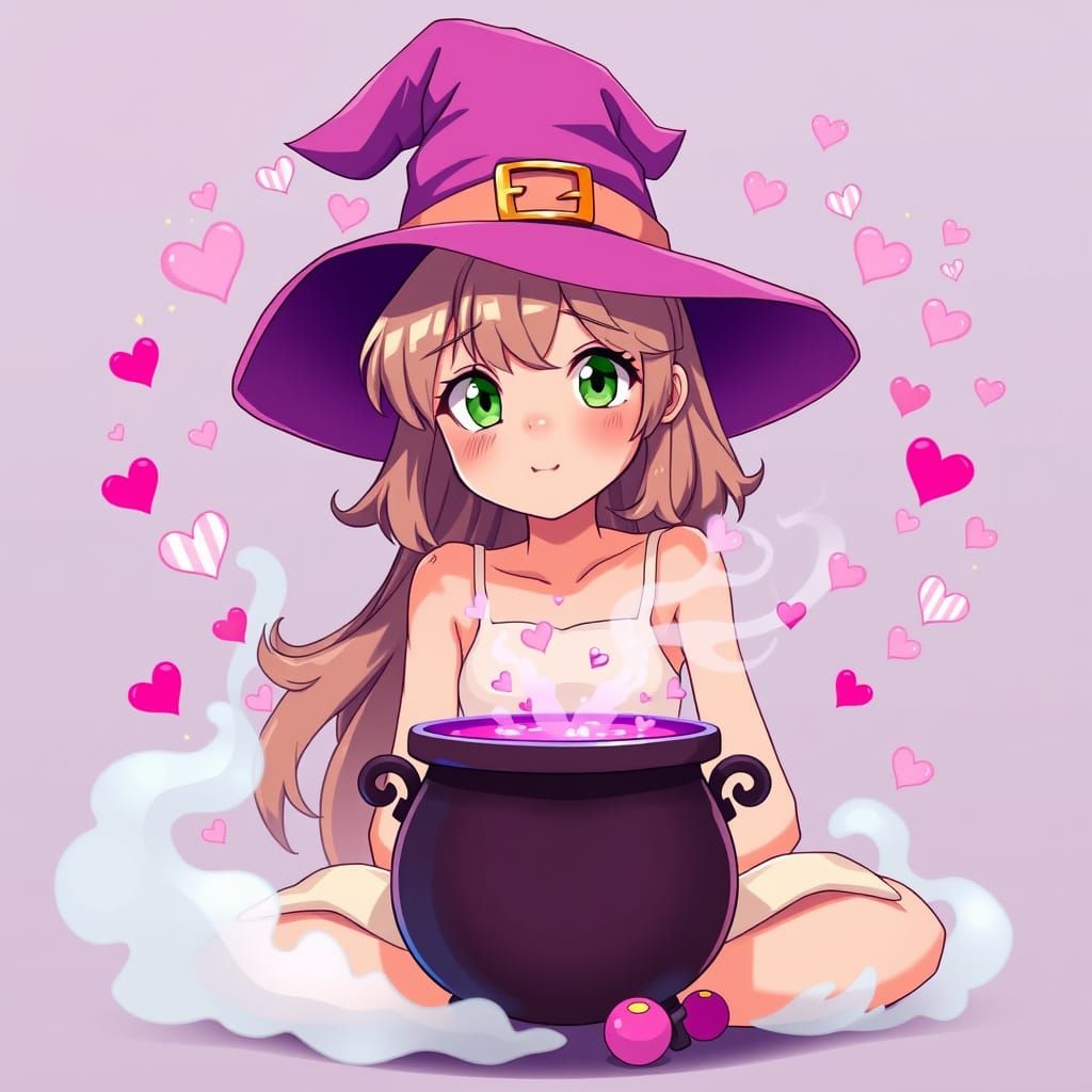 Young Witch in Vibrant Anime Style with Magical Potion and H...