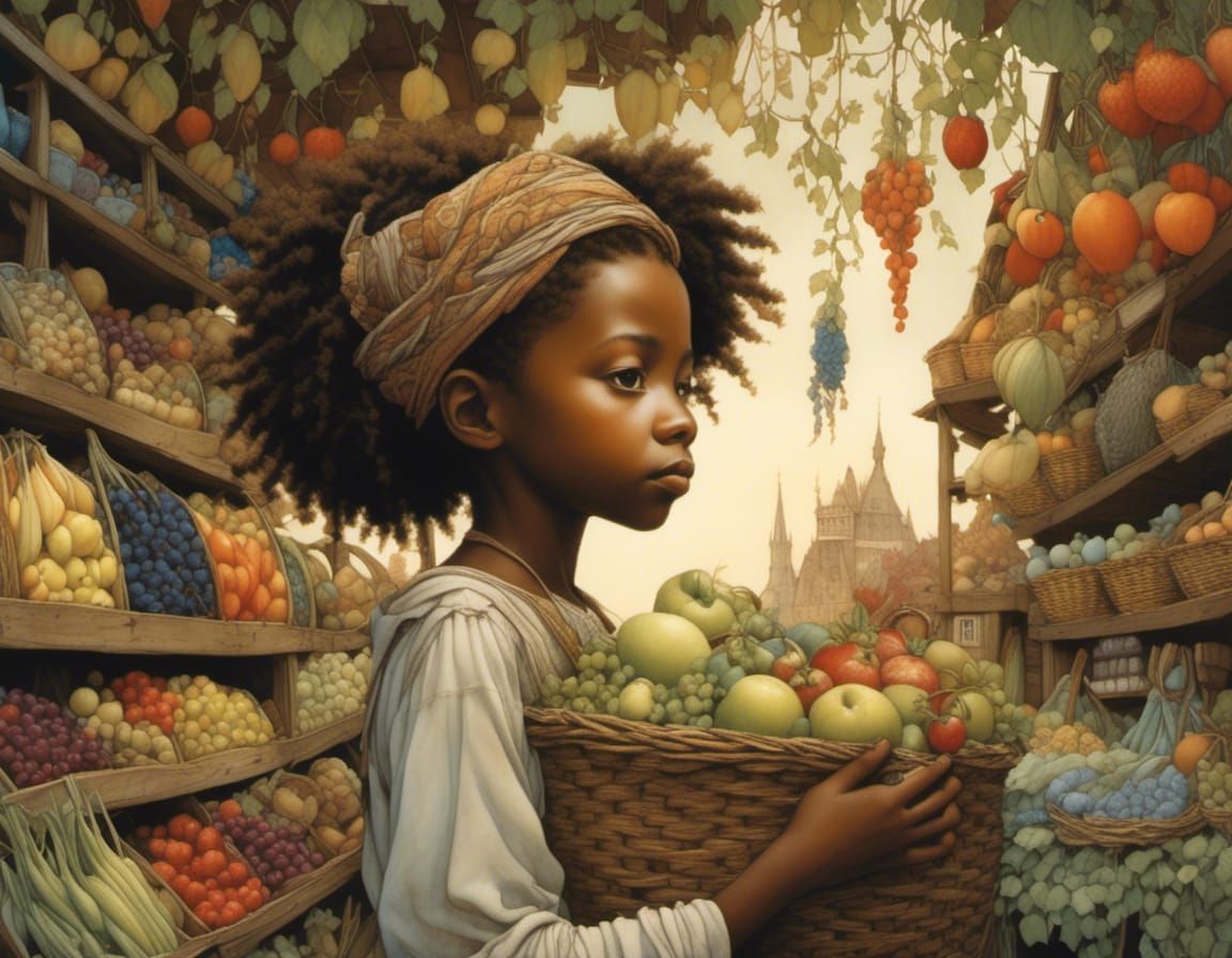 Farmers Market Scene in Detailed Digital Painting Style