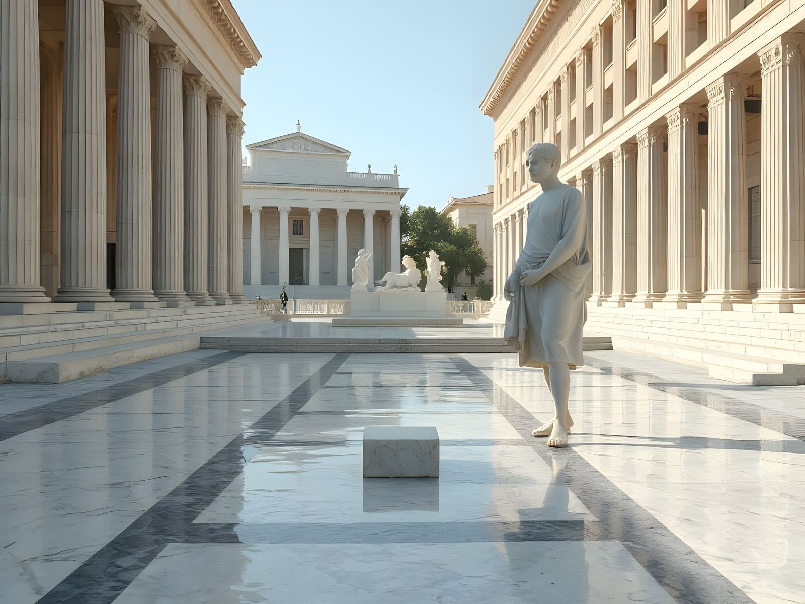 Neoclassical City Square Reflected in Floodwater