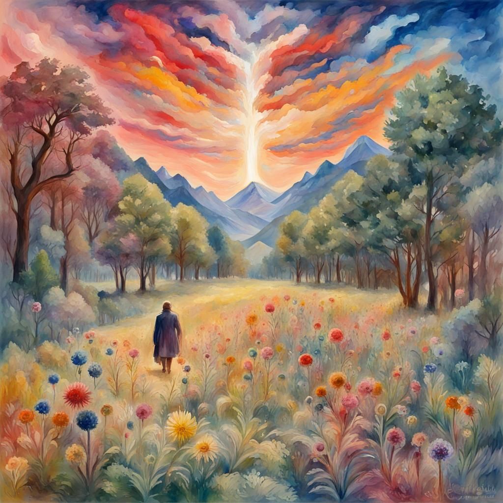 Unified Field of Consciousness in Gouache Style