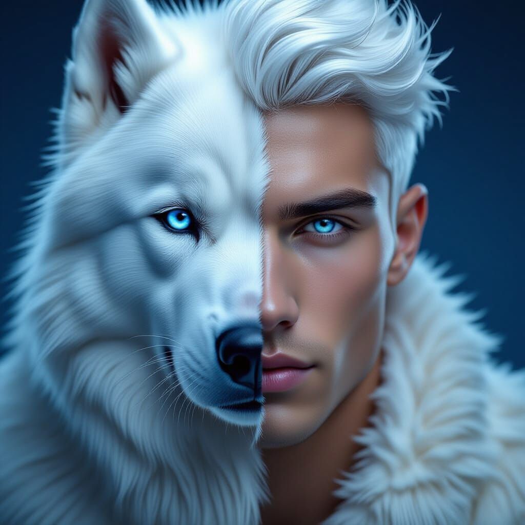 Dual Nature Portrait: Human Face Meets Siberian Husky